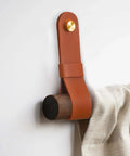 Six Piece Robust Leather Curtain Rod Holders With Universal Wall Mount Kits For Towel Bars And Fresh Home Decor Looks Featuring Zero Hassle Screws That Actually Deliver Top Shelf Quality with brown leather strap and gold button.