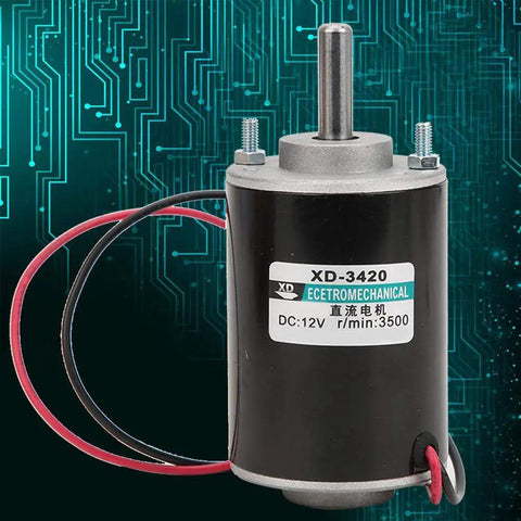 Heavy Duty 12 Volt Dc Brushed Motor With Smooth Quiet Operation And Gobs Of High Torque For Precision Grinding and Small Mechanical Devices Run Like A Dream, showcasing copper winding and 30w output.