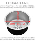 Round Stainless Steel Kitchen Sink 11.8 Inch Undermount Drop In Single Basin Bar Sink SUS304 with measurements shown