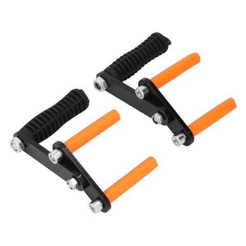 Rugged Heavy Duty Panel Lifter Handles Two Pack For Drywall Plywood Glass Quick Swap Construction Grabber Clamp with black grips and orange handles.
