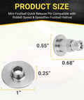 Mini Helmet Visor Quick Release Pin Repair Kit for Football Facemask Fix showing dimensions and Riddell compatibility