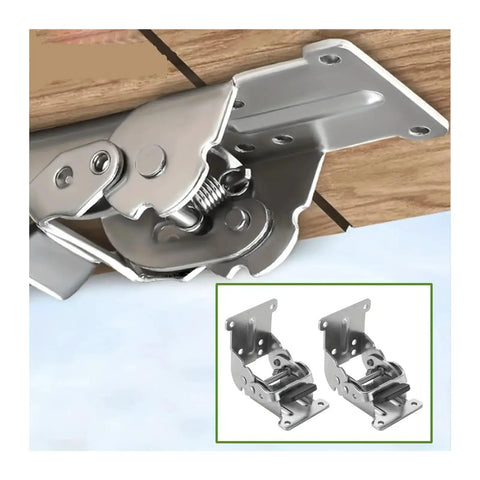 Heavy-Duty Folding Table Leg Hinge With 180-Degree Self-Locking Mechanism attached to wooden surface