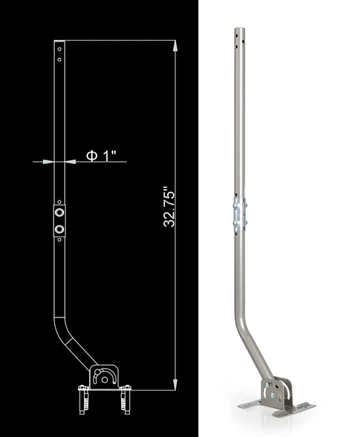 Adjustable Antenna Mounting Pole For Outdoor Use Universal J Pipe Mount For Antennas And Weather Stations shown with dimensions