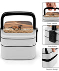 Two Tier Bento Box On The Go Meal Prep Container With Spoon Leakproof And Microwave Safe 1000 Ml Large Capacity For Work Travel Camping