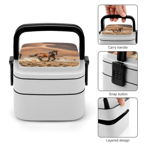 Two Tier Bento Box On The Go Meal Prep Container With Spoon Leakproof And Microwave Safe 1000 Ml Large Capacity For Work Travel Camping
