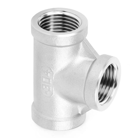 304 Stainless Steel Tee Pipe Fittings 2 Inch By 2 Inch By 2 Inch NPT Female Connector for plumbing and industrial piping.