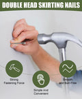 Demonstration of Double Headed Skirting Nails With Six Sleeve Tools for invisible seamless baseboard installation and trim using a hammer.
