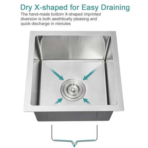 Undermount 18 Inch Bar And Prep Sink With Single Bowl, 18 Gauge T304 Stainless Steel, Quiet Sound Dampening, Rust Resistant