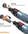 Ultimate Rotary Thread Repair Kit Set For Internal And External Threads fixing bolts using Dremel rotary tool, showing usage steps.
