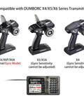 X6FG Built-In Gyro 6-Channel 2.4GHz RC Receiver compatible with DUMBORC X4/X5/X6 Series showing transmitter modes.