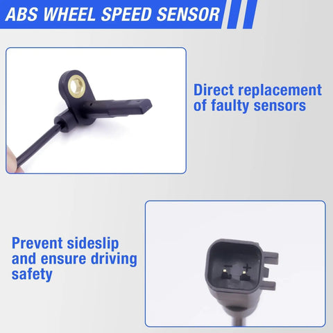 Front Abs Wheel Speed Sensor Pair Fits 2009 To 2020 Dodge Journey Chrysler 200 Avenger showing sensor and connection details.