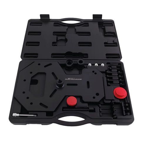 DPS6 Dry Dual Clutch Transmission Installer And Remover Tool For Ford Focus Fiesta Cmax Kuga And Volvo Models tool kit view with red caps.