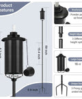 4 Pack Outdoor Metal Torch Set For Patio And Garden Decor Party Ready 59 Inch Tall Citronella Torch With Grounded 3 Prong Stake 16oz Fuel Capacity Table Top Or Yard Pathway Torches features and dimensions shown.