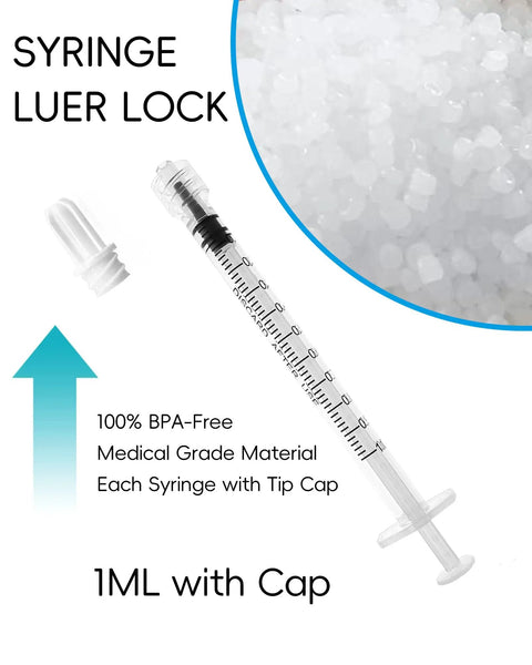 1ml Luer Lock Syringe Without Needle Pack Of 30 Sterile Plastic Syringes Individually Sealed For Lab Use Plant Cultivation Classroom Demos And Home Projects With Leakproof Top Luer Lock Smooth Plunger And Clear Markings, 1ml with cap