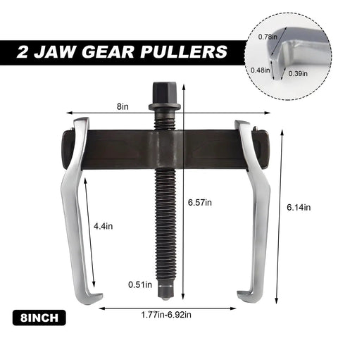 Two Jaw Puller With Adjustable Eight Inch Reach For Gears Pulleys Flywheels And Bearings Removal in chrome vanadium steel