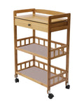Heavy Duty Rolling Kitchen Cart With Drawer, Three Tier Bamboo Utility Island with smooth swivel wheels for easy mobility.