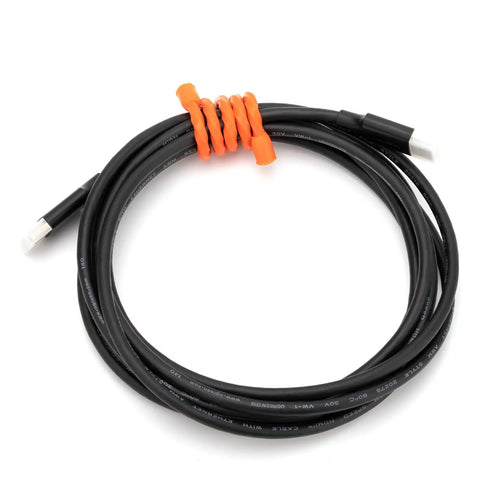 Black cable secured with orange Silicone Cable Ties Set Reusable Twist Ties For Cords And Cables Easy Bundling And Organization All Purpose Indoor Outdoor Use Bendable Durable 4 Inch 6 Inch 12 Inch 18 Inch 24 Inch Lengths.