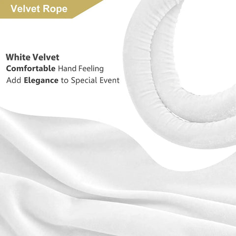 Lux Velvet Stanchion Rope White With Gold Hooks Five Foot Crowd Control Barrier For VIP Parties And Event Decor detail