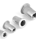 Stainless steel threaded inserts from Knock Out Quality Stainless Steel Rivet Nut Kit With M3 M4 M5 M6 for DIY projects.