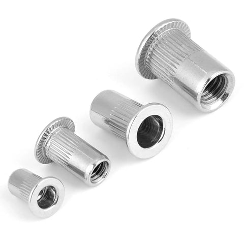 Stainless steel threaded inserts from Knock Out Quality Stainless Steel Rivet Nut Kit With M3 M4 M5 M6 for DIY projects.