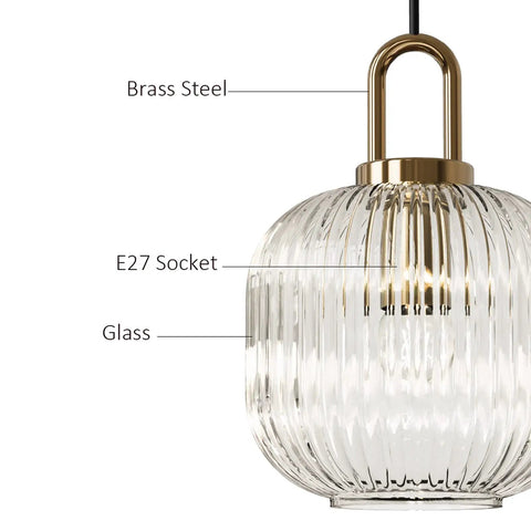 Rad Industrial Vintage Pendant Light With Ribbed Glass Shade And Bronze Finish For Bedside, Dining Table Or Kitchen Island, Modern Retro Ceiling Fixture, Three Shade Sizes, 47 Inch Cord, Transparent 7.9 Inch Diameter