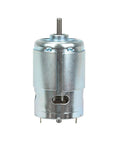 Smooth Riding DC Motor 775 Upgrade Kit Featuring Dual Ball Bearings That Kick Some Serious Torque At 12000 RPM front view with shiny metal casing.