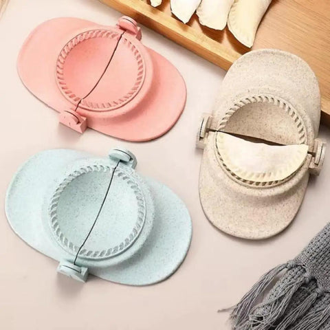 Hassle Free Wheat Straw Dumpling Press Three Sizes Foldable Kitchen Gadget in pink, blue, and beige for quick homemade ravioli.