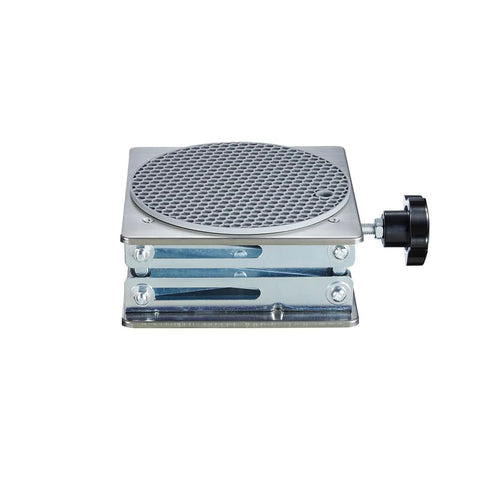 Heavy Duty 6X6 Inch Lab Scissor Jack Stand Adjustable Height 65-260mm Stainless Steel Platform with mesh surface.
