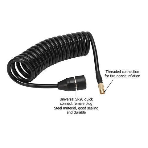 Hella Flexible Car Air Pump Extension Hose 9.84 Feet PS20 Female Plug Inflator Tube coiled design for tire nozzle connection.