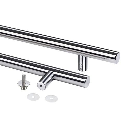 Built Tough Sixty Inch Stainless Steel Door Pull Handle With Rock Solid Standoffs Heavy Duty Push And Pull Grip Ergonomic Design For Barn Or Shower Doors Polished Chrome Finish