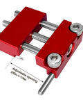 Precision Adjustable Vise Work Stop And Quick Clamp Jaw Featuring Hella Tough Red Anodized Aluminum Build close-up showing adjustable opening from 3/8 to 1-1/4 in.