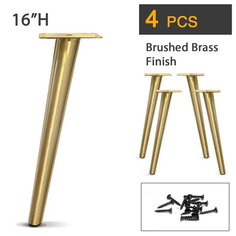 Slant Furniture Metal Legs Set Of Four, 16 Inch Tall, Brushed Brass Plated Round Tubes, One To One And Three Eighths Inch Diameter