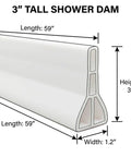 Diagram showing dimensions of 3 Inch High Collapsible Shower Dam Barrier, 78 Inch Long Water Splash Guard with measurements and shape.