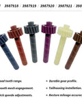 Colorful gears from the Six Piece Speedometer Driven Gear Kit For GM Transmissions Muncie Saginaw 3 To 4 Speed T5 T10 Super T10 Powerglide TH200 TH350 With 17 18 19 20 21 22 Teeth Gears O Rings Not Included displayed in a row.