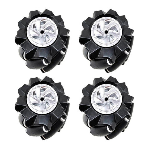 Luzhengyang 4 omni-directional wheels with black tread and silver hub, 4-pack.