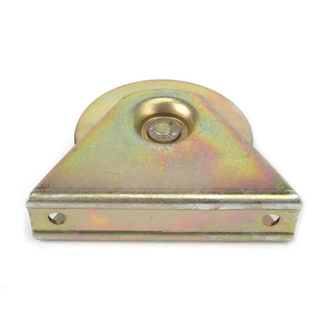 Heavy Duty Rock Solid 4 Inch Gold V Groove Wheel For Sliding Industrial Gate Tracks And Service Carts With Smooth Rolling Performance And Reliable 300 Kilogram Payload Rating, top view showcasing gold finish.