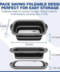 Two Pack XL Collapsible BBQ Prep Tub With Built In Cutting Board Lid And Strainer For Marinating Draining And Prep Big Food Safe Container For Grillin Smokin And Outdoor Cookin Black with dimensions
