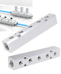 Two Pack 5 Way 7 Port Pneumatic Air Manifold Block With One Half Inch NPT Supply Port And One Quarter Inch NPT Output Ports