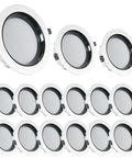 15 Pack Adjustable LED Recessed Downlights 39 To 59 Inch Dimmable Ceiling Can Lights Packing High CRI90 And Switchable 3000K To 6000K Colors, showcasing various sizes and matte white aluminum housing.