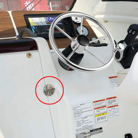 Saltwater Ready Marine Grade 316 Stainless Steel Turn Twist Button Door Catch Latch For Doors And Cabinets 2-1/4 Inch 57mm installed on boat dashboard
