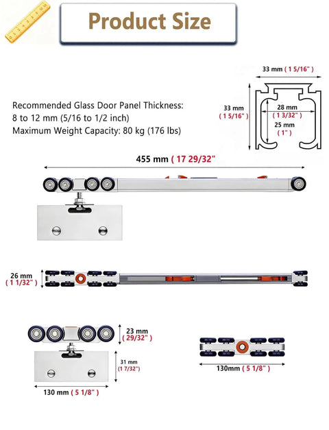 Dimensions of Sliding Door Track Hardware Set 9.6ft Hydraulic System For Closets And Room Dividers With Slick Silver Finish