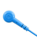 Close-up of the blue connector end of the Anti Static Wrist Strap For Electronics Repair And ESD Grounding Wristband With Adjustable XL Size Eight Point Two Five Inch Unstretched Circumference Reusable And Safe For Grounding Yourself While You Work.