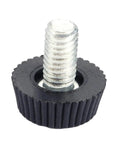Close-up of a Height Adjustable Leveling Chair Leg Feet Set, M6x10mm threaded screw with black base, rust resistant.