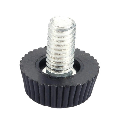 Close-up of a Height Adjustable Leveling Chair Leg Feet Set, M6x10mm threaded screw with black base, rust resistant.