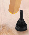 Adjustable Furniture Support Legs Set For Sofa Cabinet And Table, black plastic foot nearing wooden leg on light surface