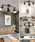 Flexible Ceiling Track Lighting Kit 4-Light Black Track Fixture With Adjustable Swing Arms in bedroom and living room setups