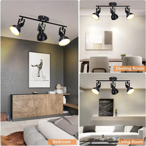 Flexible Ceiling Track Lighting Kit 4-Light Black Track Fixture With Adjustable Swing Arms in bedroom and living room setups