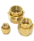 Three brass pipe union fittings showing various sizes for one and a quarter inch BSP female brass pipe union fitting connector adapter