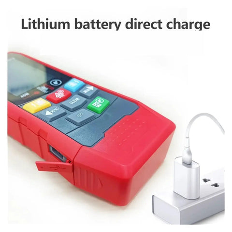 Sharp Wall Detector Scanner And Heavy Duty Metal Detector, showing charging port and cable connected for battery charging.