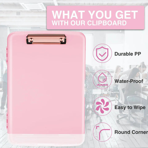 High Capacity Clipboards With Storage For 8.5x11 Papers Plastic Clipboard With Durable Metal Clip And Built In Pen Holder pink